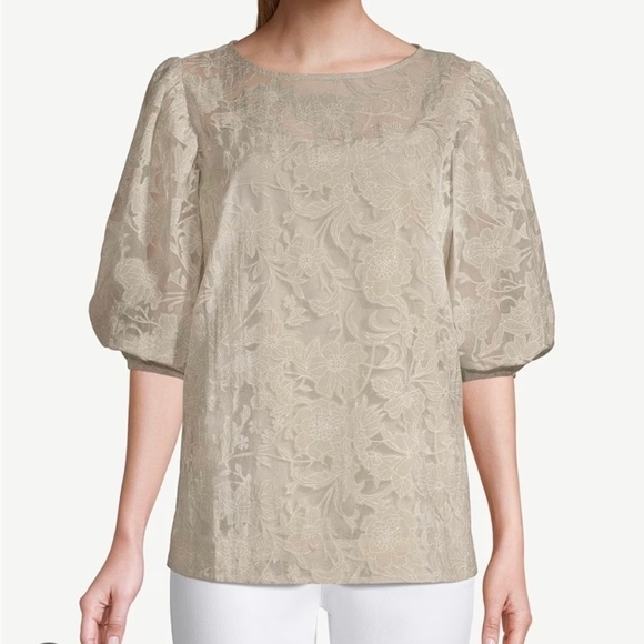 Chico's Tops - Chicos puff sleeve tee floral burnout top beige size xxl